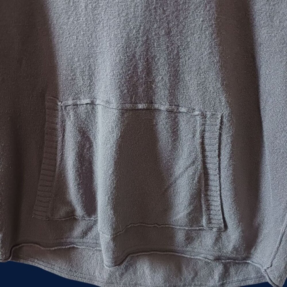 Democracy Vtg Hooded Knit Pullover Sweater W/ Kangaroo Pocket Gray Medium - Picture 6 of 9